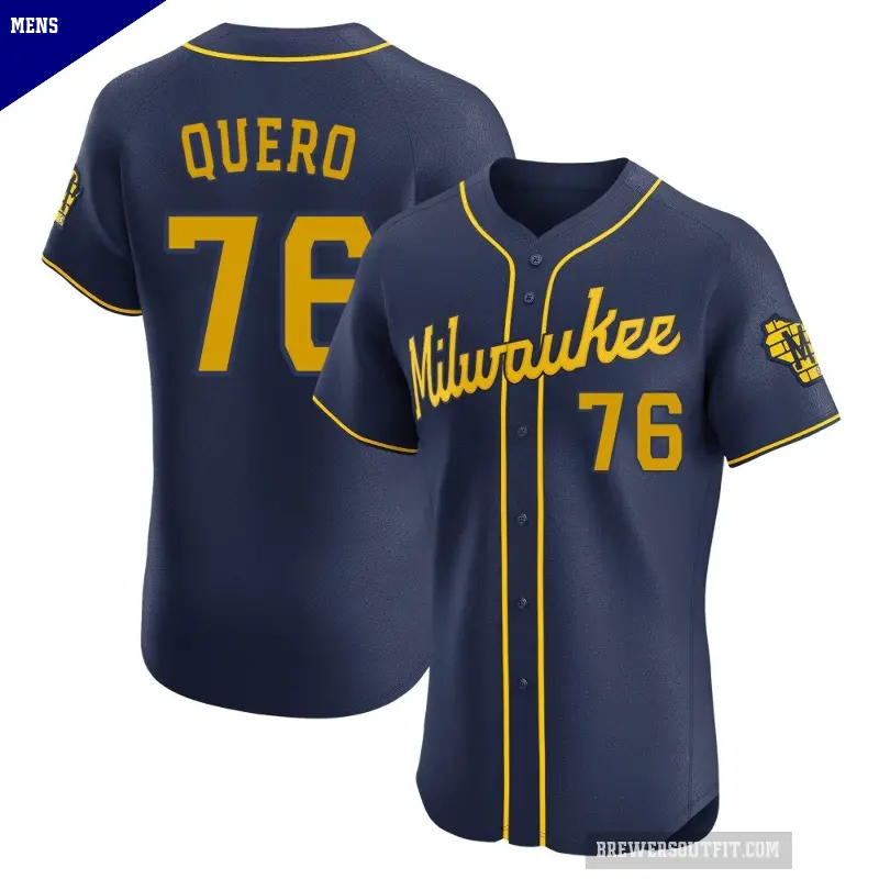 Men's No.76 Jeferson Quero Milwaukee Brewers Navy Elite Alternate Jersey