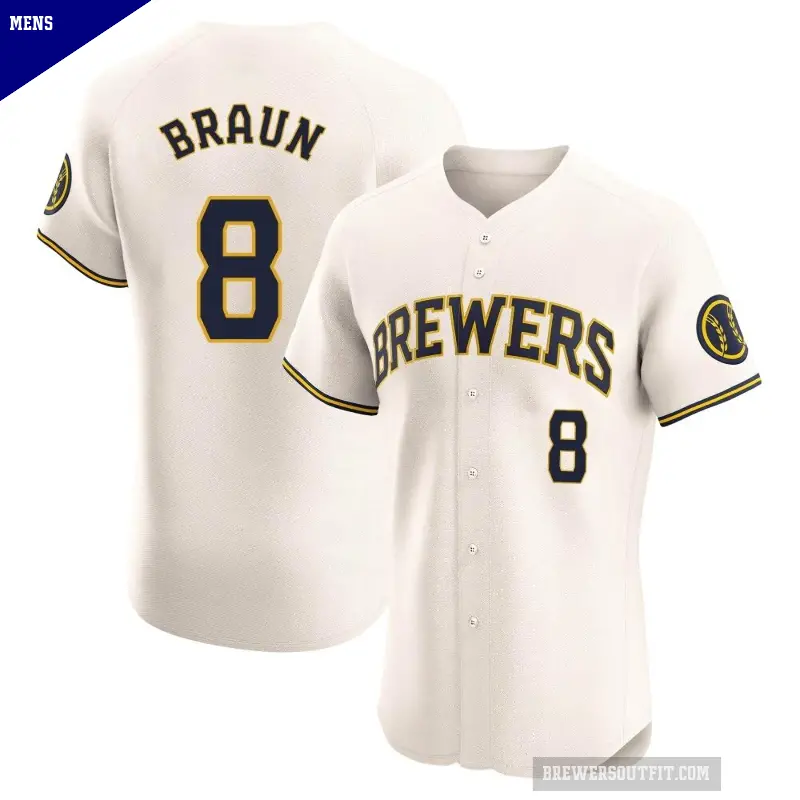 Men's No.8 Ryan Braun Milwaukee Brewers Cream Elite Home Jersey