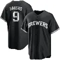 Men's No.9 Jake Bauers Milwaukee Brewers Black/White Replica Jersey