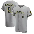 Men's No.9 Jake Bauers Milwaukee Brewers Gray Authentic Road Jersey