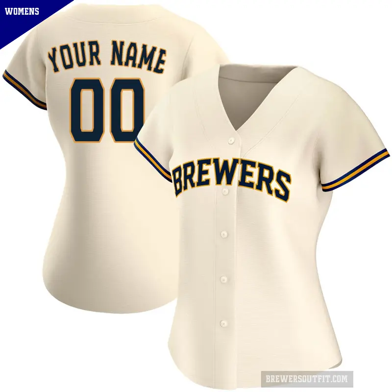 Women's No.00 Custom Milwaukee Brewers Cream Replica Home Jersey