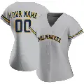 Women's No.00 Custom Milwaukee Brewers Gray Replica Road Jersey
