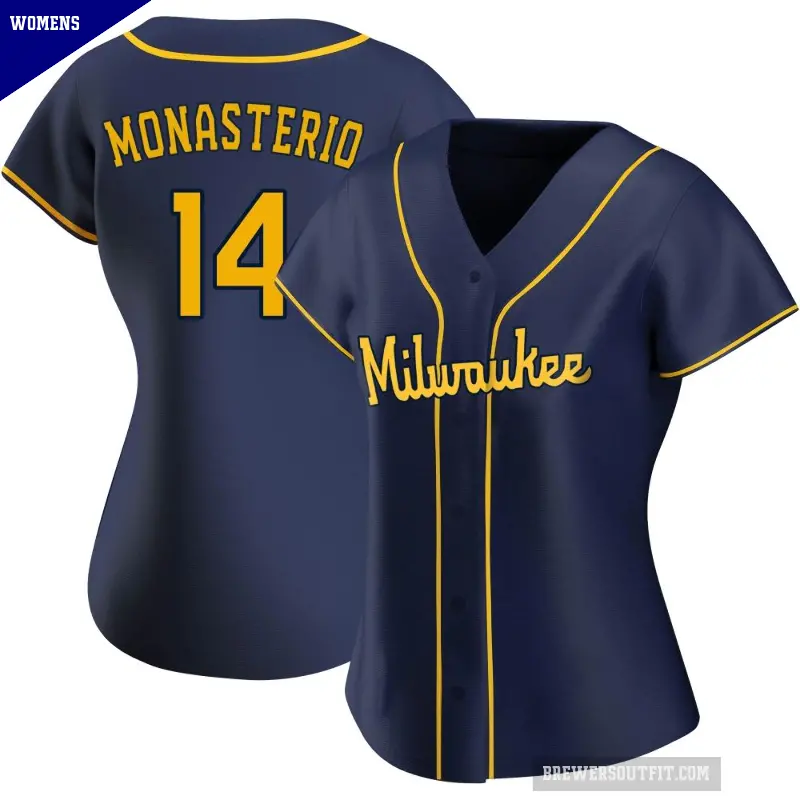 Women's No.14 Andruw Monasterio Milwaukee Brewers Navy Authentic Alternate Jersey