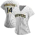 Women's No.14 Andruw Monasterio Milwaukee Brewers White/Navy Replica Alternate Jersey