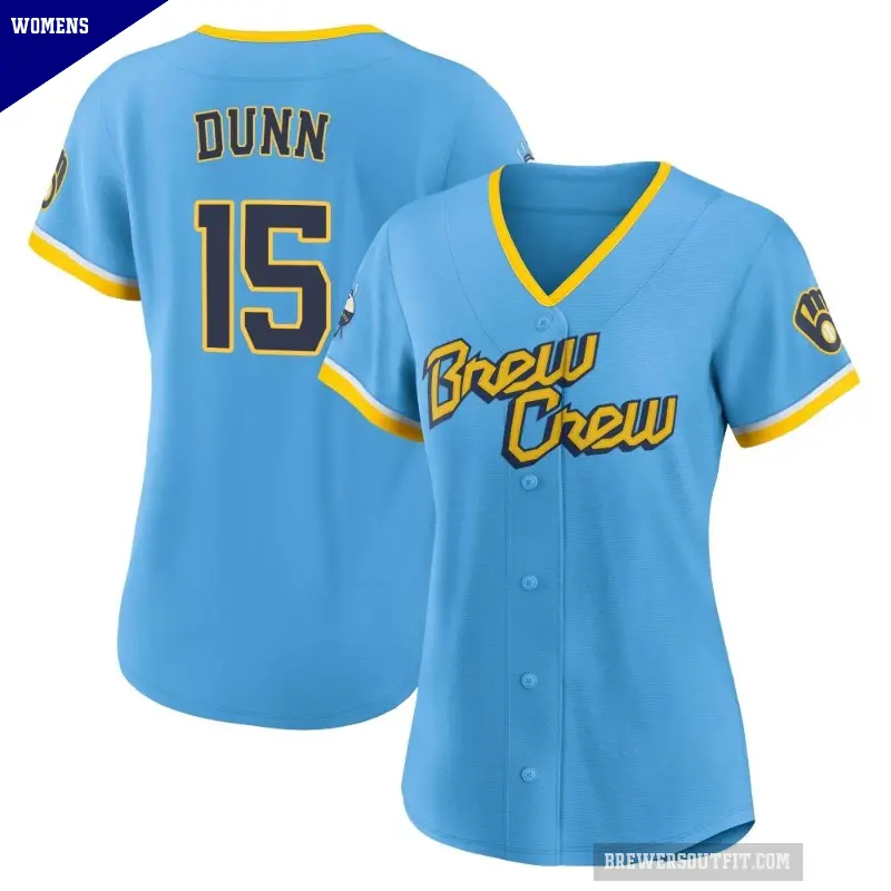 Women's No.15 Oliver Dunn Milwaukee Brewers Blue Authentic Powder 2022 City Connect Jersey