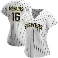 Women's No.16 Blake Perkins Milwaukee Brewers White/Navy Replica Alternate Jersey