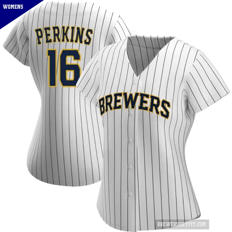 Women's No.16 Blake Perkins Milwaukee Brewers White/Navy Replica Alternate Jersey