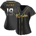 Women's No.19 Robin Yount Milwaukee Brewers Gold Replica Black en Alternate Jersey