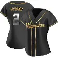 Women's No.2 Brice Turang Milwaukee Brewers Gold Replica Black en Alternate Jersey