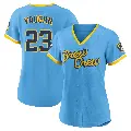 Women's No.23 Greg Vaughn Milwaukee Brewers Blue Replica Powder 2022 City Connect Jersey
