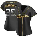Women's No.35 Elvin Rodriguez Milwaukee Brewers Gold Replica Black en Alternate Jersey