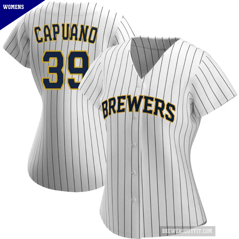Women's No.39 Chris Capuano Milwaukee Brewers White/Navy Replica Alternate Jersey