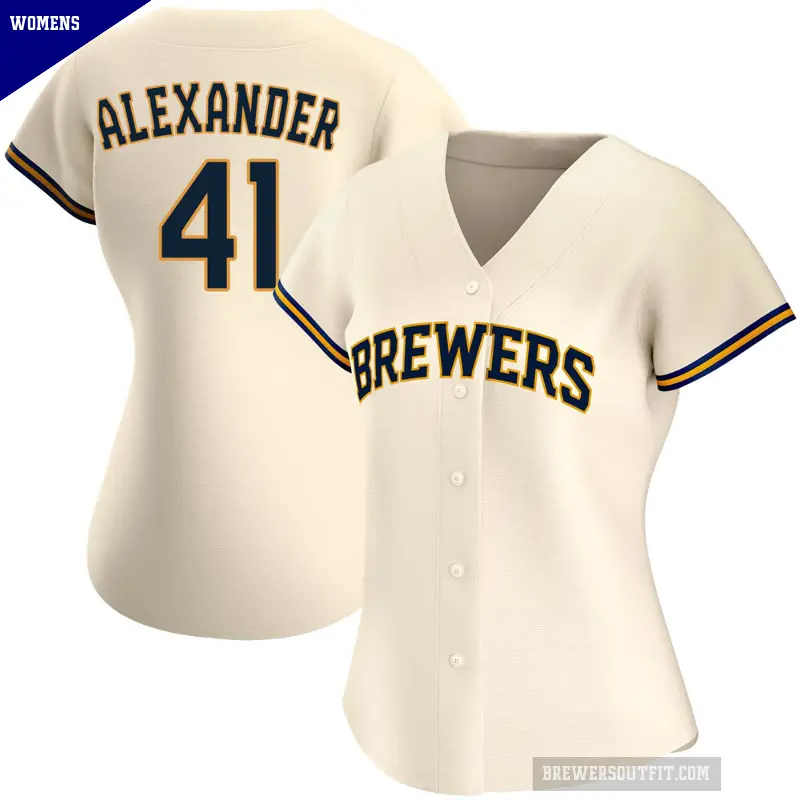 Women's No.41 Jason Alexander Milwaukee Brewers Cream Replica Home Jersey