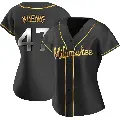 Women's No.47 Jared Koenig Milwaukee Brewers Gold Replica Black en Alternate Jersey