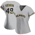 Women's No.49 Teddy Higuera Milwaukee Brewers Gray Authentic Road Jersey