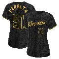 Women's No.51 Freddy Peralta Milwaukee Brewers Black Authentic Snake Skin City Jersey