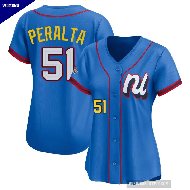 Women's No.51 Freddy Peralta Milwaukee Brewers Blue Limited National League 2025 All-Star Edition Jersey
