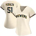 Women's No.51 Freddy Peralta Milwaukee Brewers Cream Authentic Home Jersey