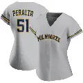 Women's No.51 Freddy Peralta Milwaukee Brewers Gray Replica Road Jersey