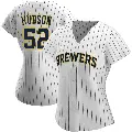 Women's No.52 Bryan Hudson Milwaukee Brewers White/Navy Authentic Alternate Jersey