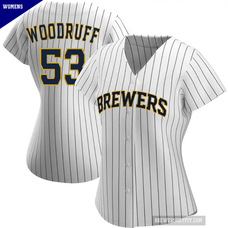 Women's No.53 Brandon Woodruff Milwaukee Brewers White/Navy Replica Alternate Jersey