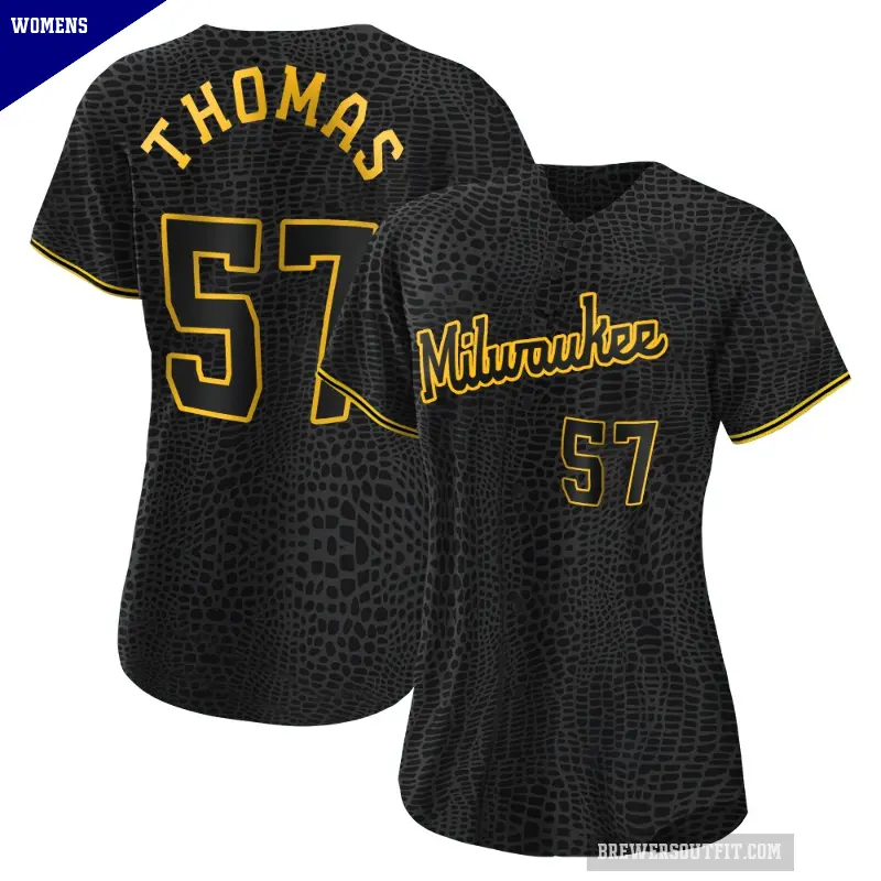 Women's No.57 Connor Thomas Milwaukee Brewers Black Replica Snake Skin City Jersey