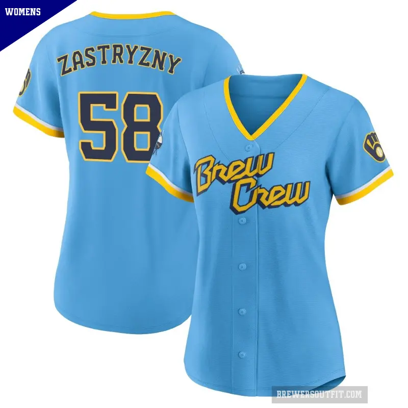Women's No.58 Rob Zastryzny Milwaukee Brewers Blue Authentic Powder 2022 City Connect Jersey