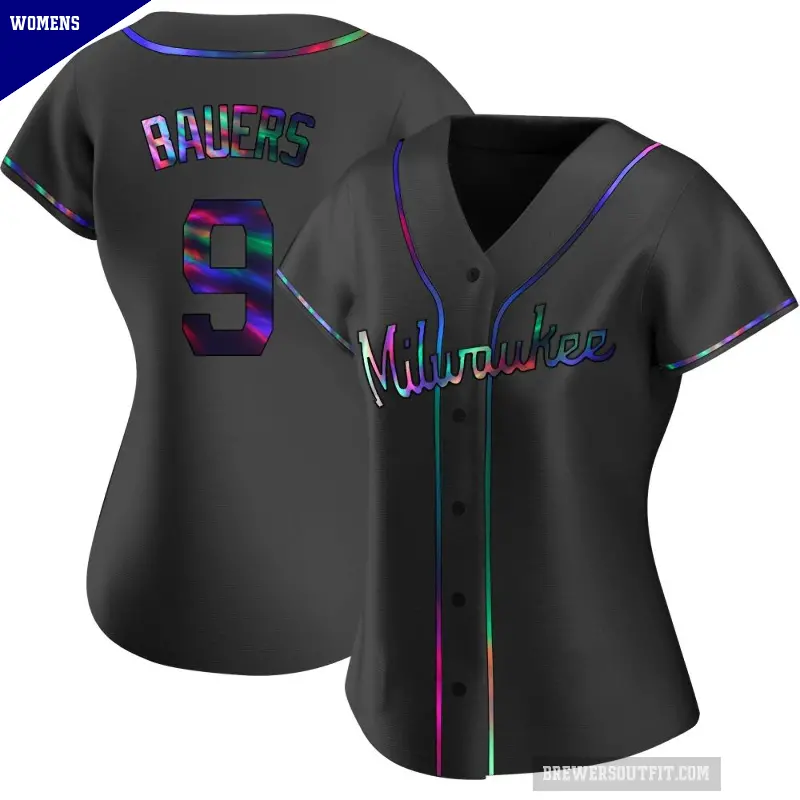 Women's No.9 Jake Bauers Milwaukee Brewers Black Replica Holographic Alternate Jersey