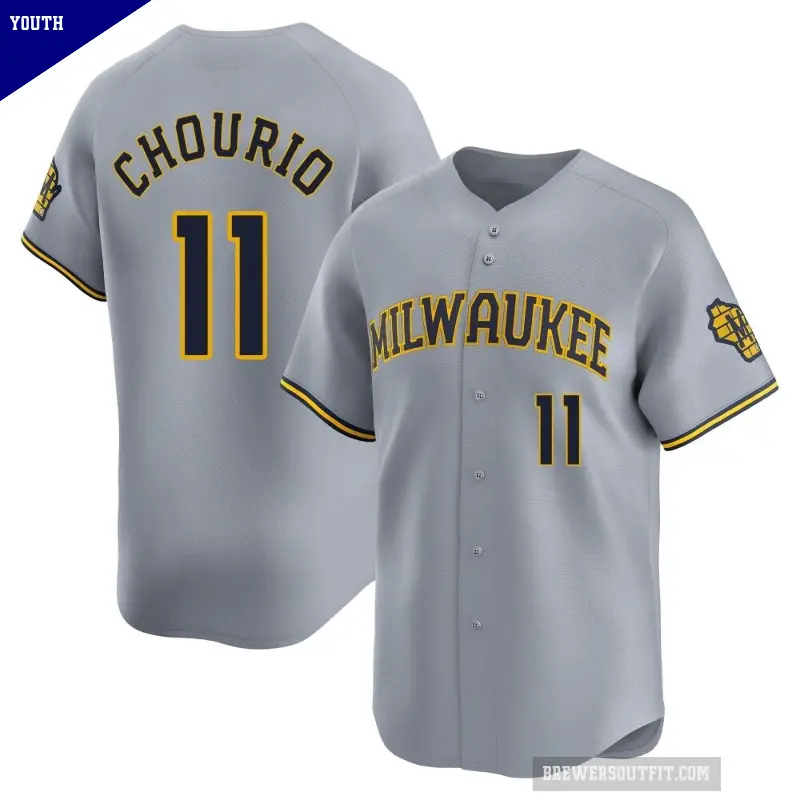 Youth No.11 Jackson Chourio Milwaukee Brewers Gray Limited Away Jersey
