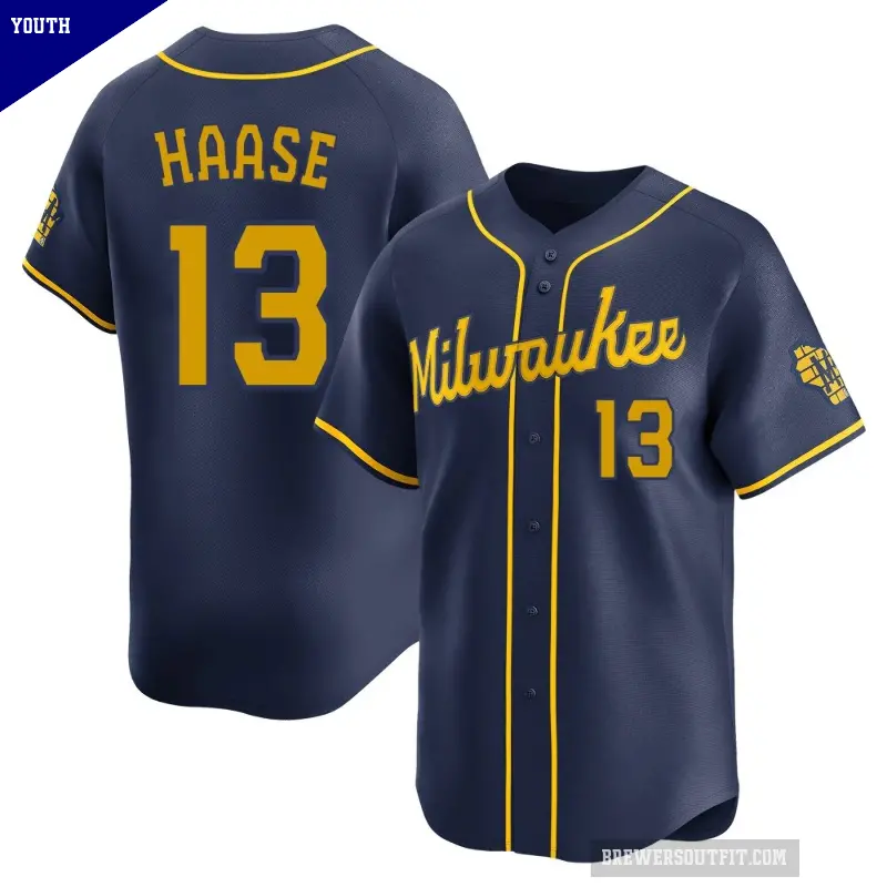 Youth No.13 Eric Haase Milwaukee Brewers Navy Limited Alternate Jersey