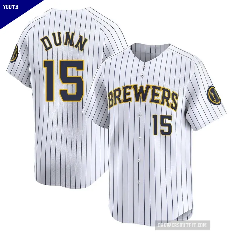 Youth No.15 Oliver Dunn Milwaukee Brewers White Limited Alternate Jersey
