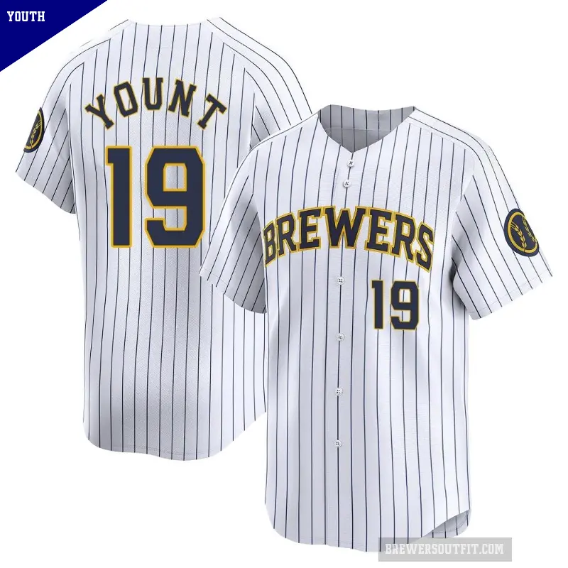 Youth No.19 Robin Yount Milwaukee Brewers White Limited Alternate Jersey