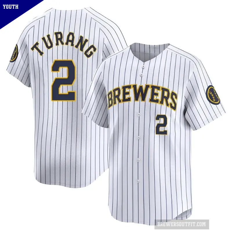 Youth No.2 Brice Turang Milwaukee Brewers White Limited Alternate Jersey