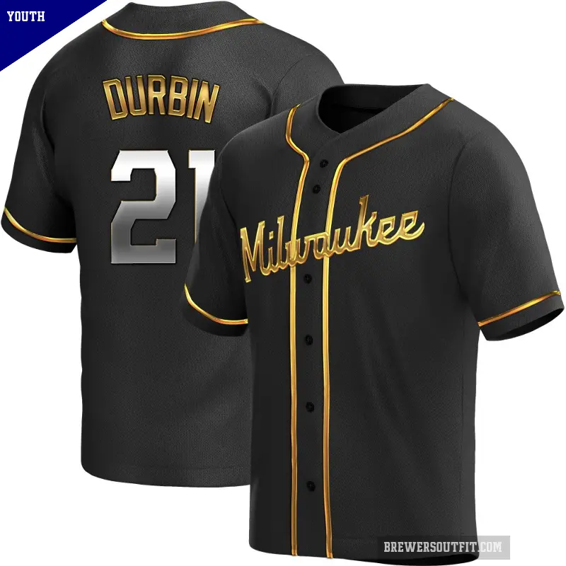 Youth No.21 Caleb Durbin Milwaukee Brewers Gold Replica Black en Alternate Jersey
