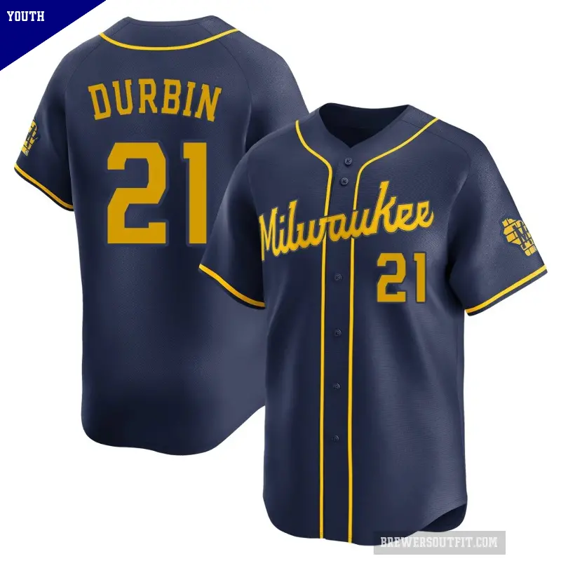 Youth No.21 Caleb Durbin Milwaukee Brewers Navy Limited Alternate Jersey