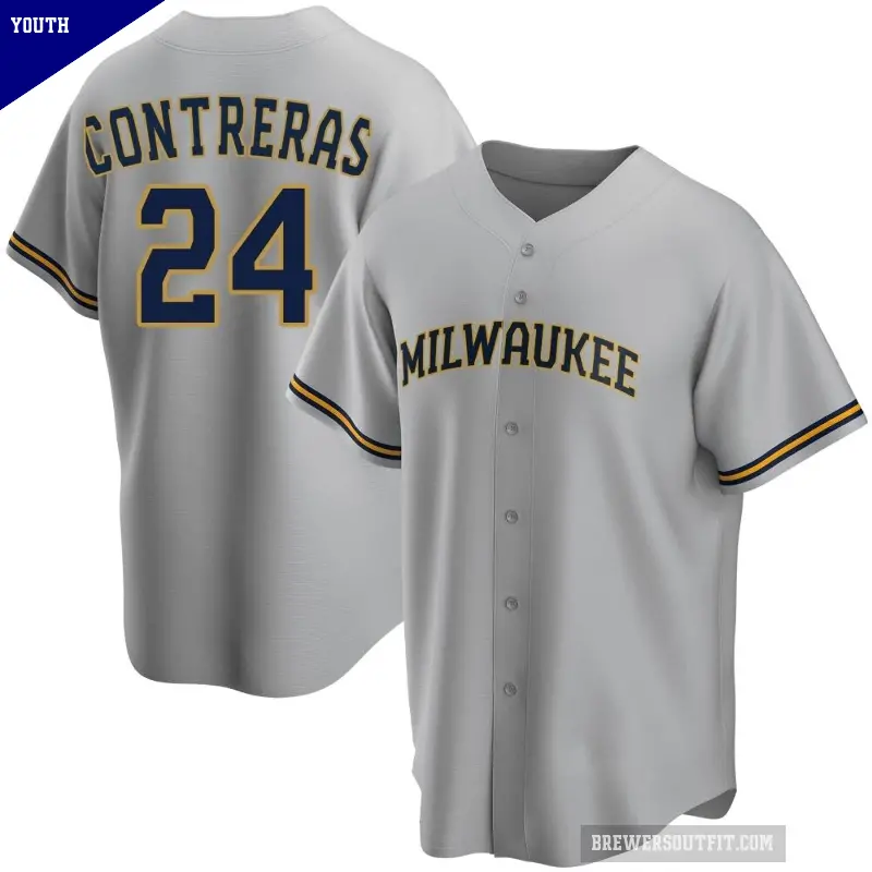 Youth No.24 William Contreras Milwaukee Brewers Gray Replica Road Jersey