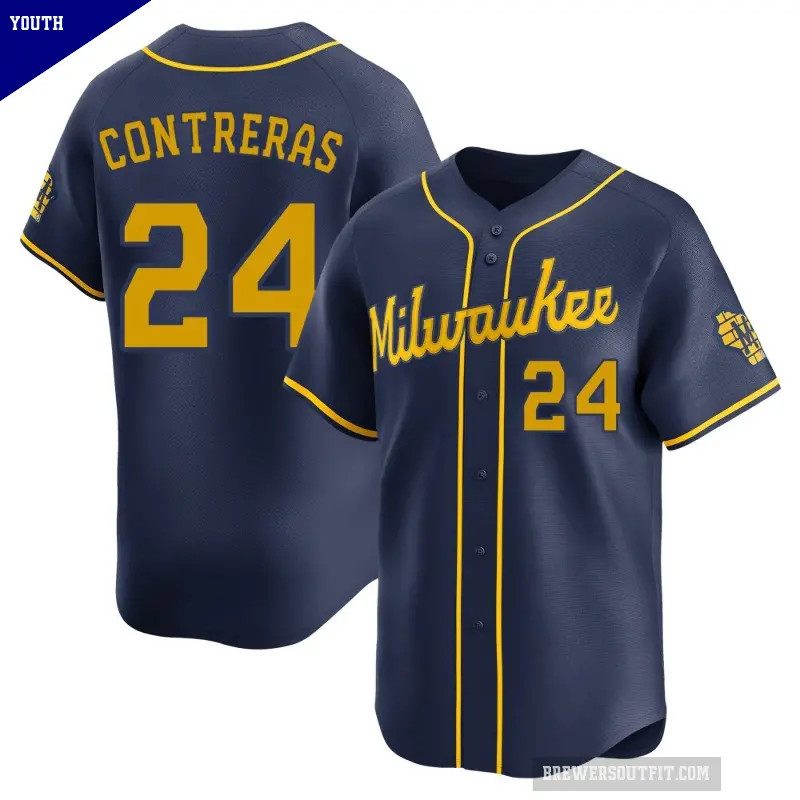 Youth No.24 William Contreras Milwaukee Brewers Navy Limited Alternate Jersey