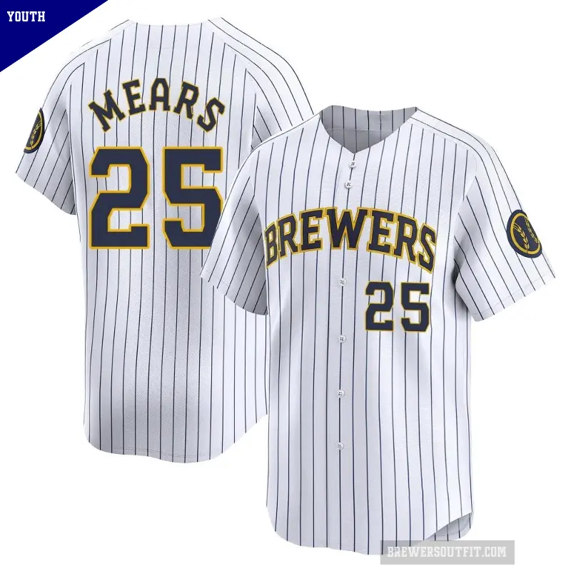 Youth No.25 Nick Mears Milwaukee Brewers White Limited Alternate Jersey