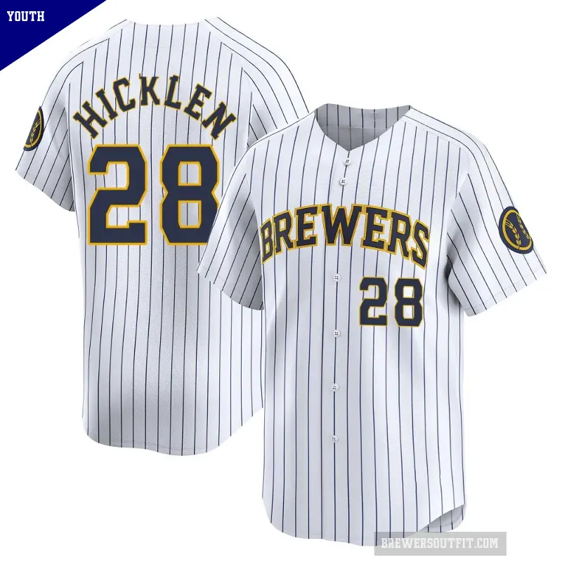 Youth No.28 Brewer Hicklen Milwaukee Brewers White Limited Alternate Jersey