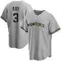 Youth No.3 Corey Ray Milwaukee Brewers Gray Replica Road Jersey