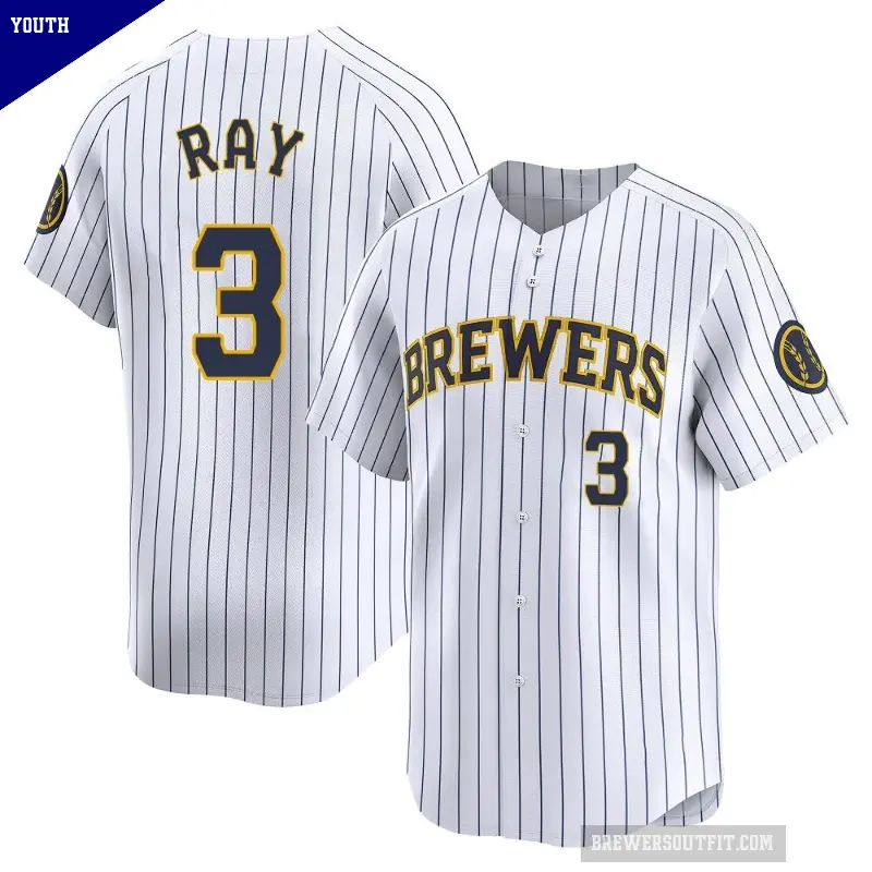 Youth No.3 Corey Ray Milwaukee Brewers White Limited Alternate Jersey