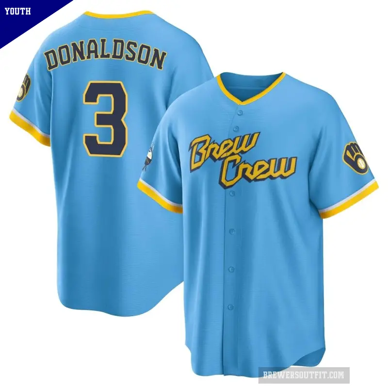 Youth No.3 Josh Donaldson Milwaukee Brewers Blue Replica Powder 2022 City Connect Jersey