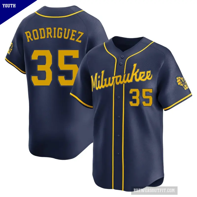 Youth No.35 Elvin Rodriguez Milwaukee Brewers Navy Limited Alternate Jersey