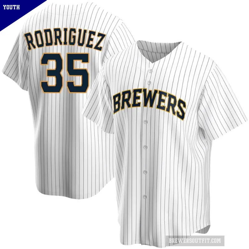 Youth No.35 Elvin Rodriguez Milwaukee Brewers White Replica Home Jersey