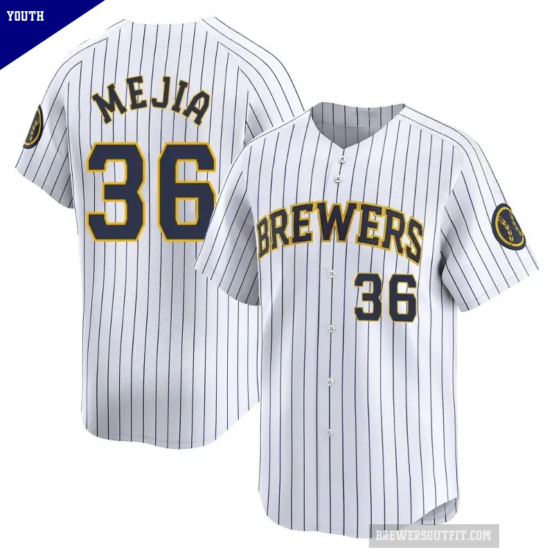 Youth No.36 J.C. Mejia Milwaukee Brewers White Limited Alternate Jersey