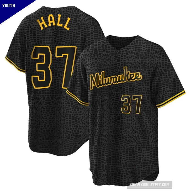 Youth No.37 DL Hall Milwaukee Brewers Black Replica Snake Skin City Jersey