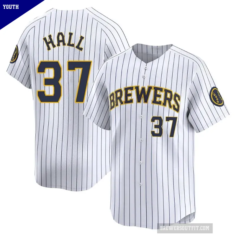 Youth No.37 DL Hall Milwaukee Brewers White Limited Alternate Jersey