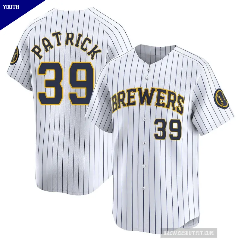 Youth No.39 Chad Patrick Milwaukee Brewers White Limited Alternate Jersey