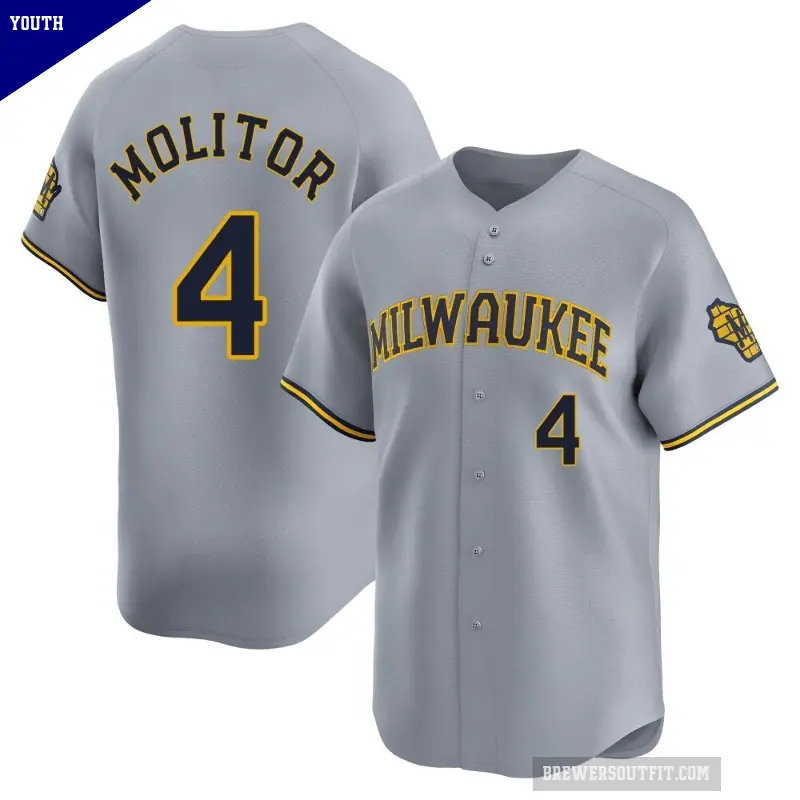 Youth No.4 Paul Molitor Milwaukee Brewers Gray Limited Away Jersey