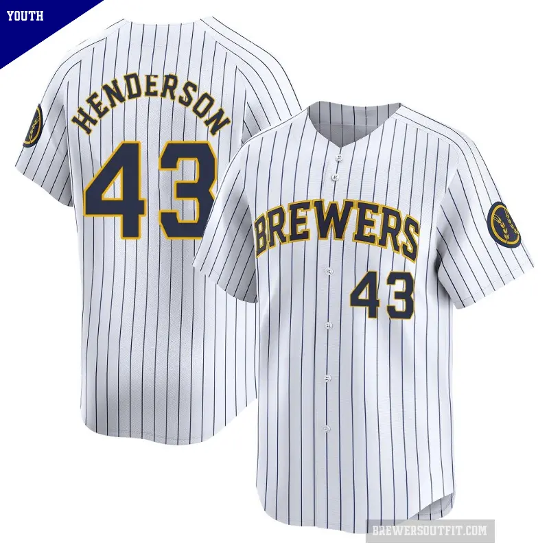 Youth No.43 Logan Henderson Milwaukee Brewers White Limited Alternate Jersey